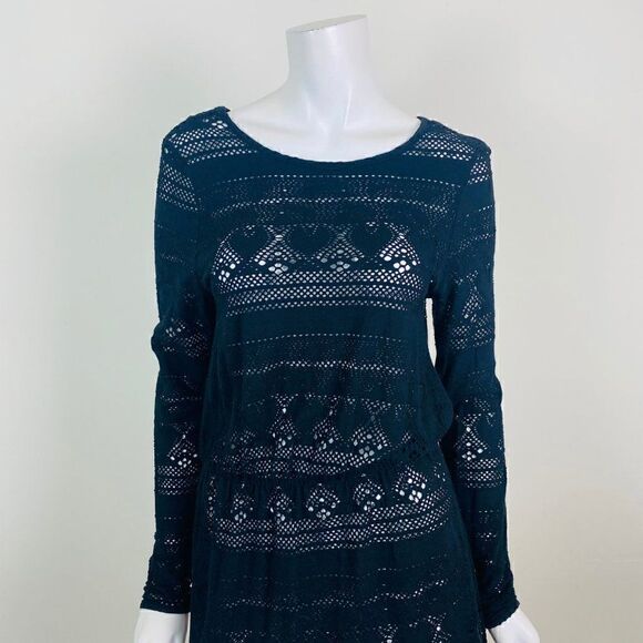 ASOS Womens Size 6 Black Long Sleeve Open Knit Swim Cover Up Dress - Picture 2 of 6